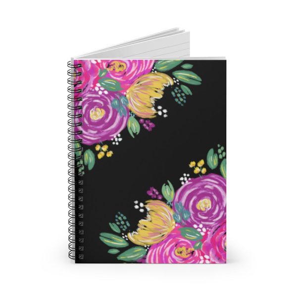 Black Floral Spiral Notebook - Ruled Line Online now