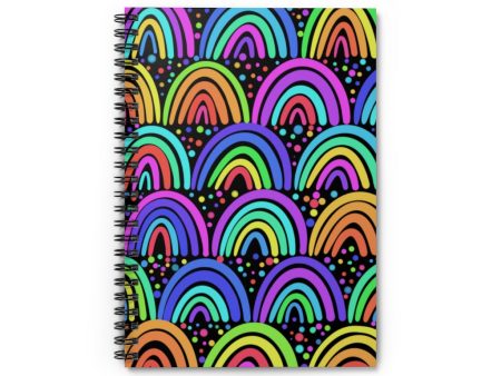 Black Neon Rainbows Spiral Notebook - Ruled Line on Sale