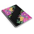 Black Floral Spiral Notebook - Ruled Line Online now