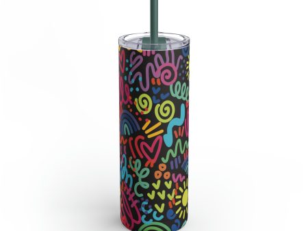 Black Bright Doodles Skinny Matte Tumbler, 20oz Online