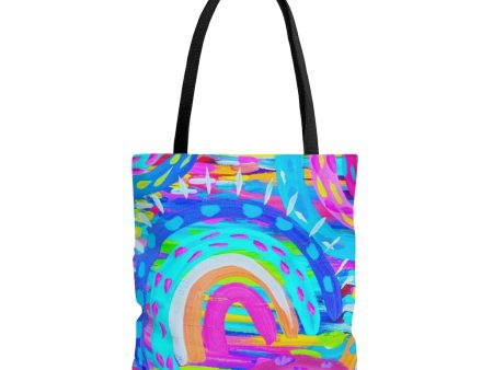 Blue Painted Rainbow AOP Tote Bag Online Sale