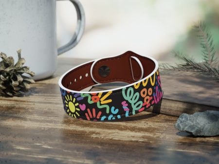 Black Doodles Faux Leather Wristband For Cheap