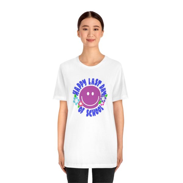 Happy Last Day of School Purple Smilie! Unisex Jersey Short Sleeve Tee Online Hot Sale